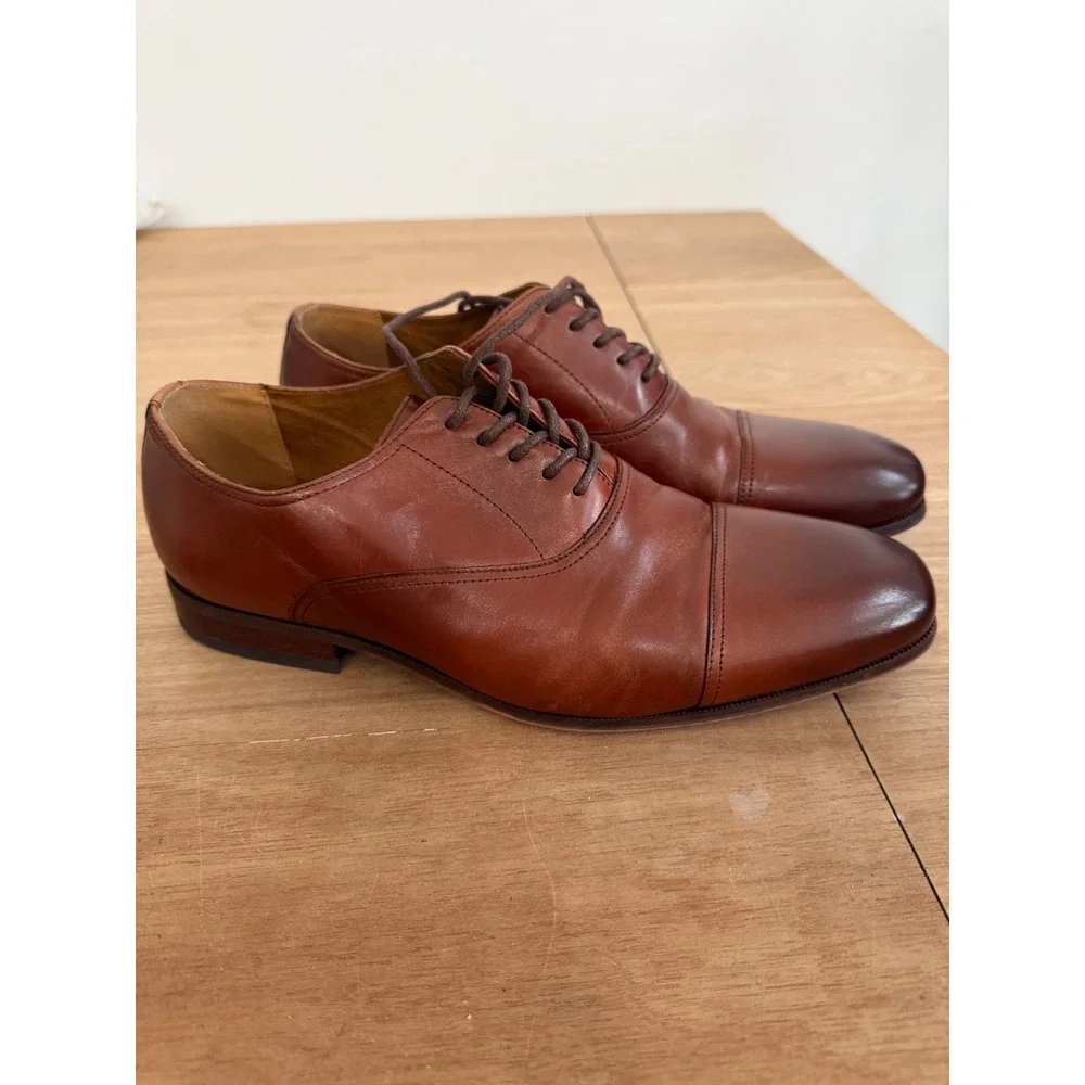 Florsheim Mens Cognac Brown Leather Cap Toe Oxford Dress Shoes Size 9